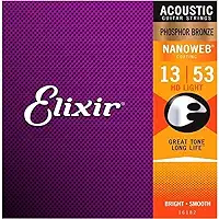 Encordoamento .013 Elixir 16182, para Violão Aço, HD Light Phosphor Bronze Nanoweb