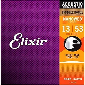 Encordoamento .013 Elixir 16182, para Violão Aço, HD Light Phosphor Bronze Nanoweb