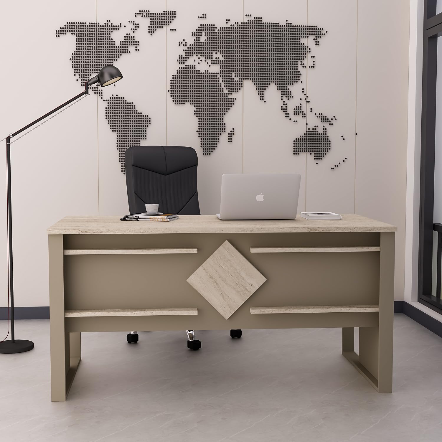 Homidea BOSS Escritorio 150 x 72 x 75,6 cm – Mesa de oficina moderna para oficina en casa o estudio (beige travertino)