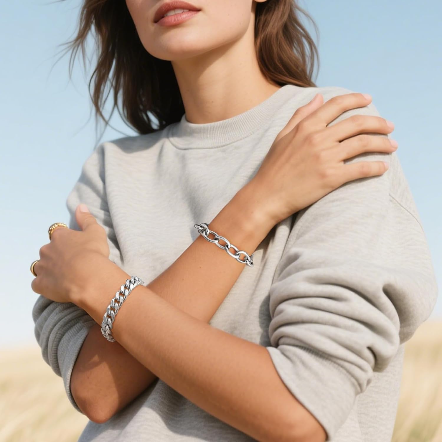 Chunky Gold Bracelets for Women - 18K Gold Plated Cuban Link Bracelet, Stainless Steel Non-tarnish Personality Thick Chain Trendy Jewelry Gifts, Christmas Valentines Prom Birthday Gift for Girlfriend - Image 4