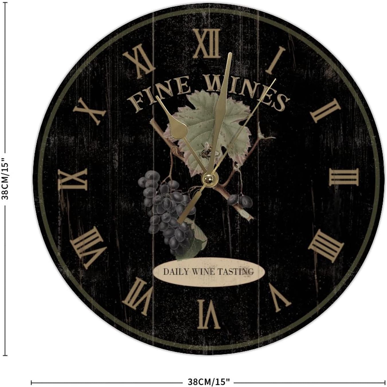 Fine Wines Black Hanging Wall Clock Quality Quartz Battery Operated Wall Clocks Wine Lover Gift Wall Clock Retro Farmhouse for Home Office School Round Clock 15Inch Birthday Housewarming Gift