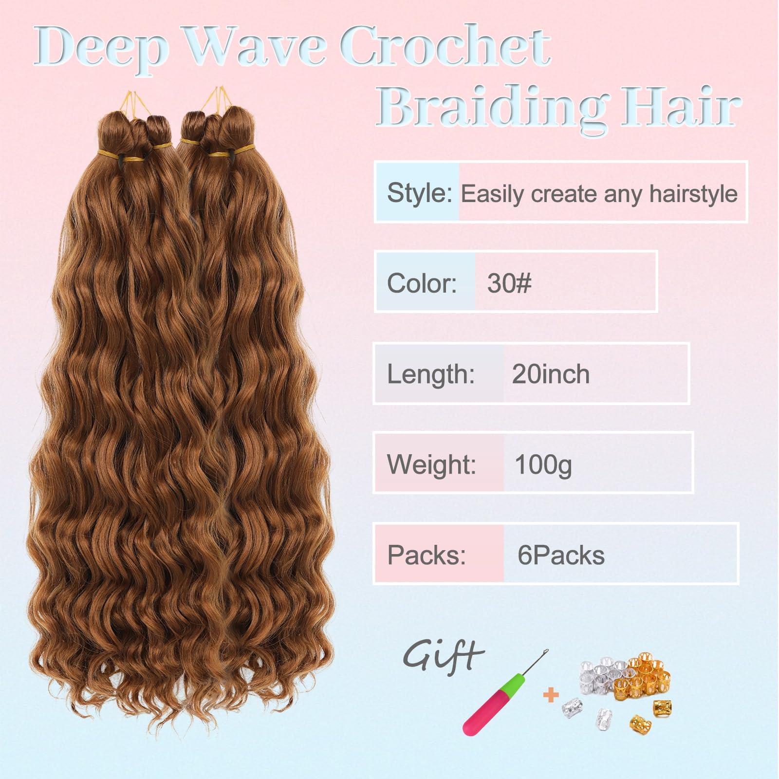 MLETULIPS Extensiones de pelo trenzado rizado, trenzas de crochet de onda profunda