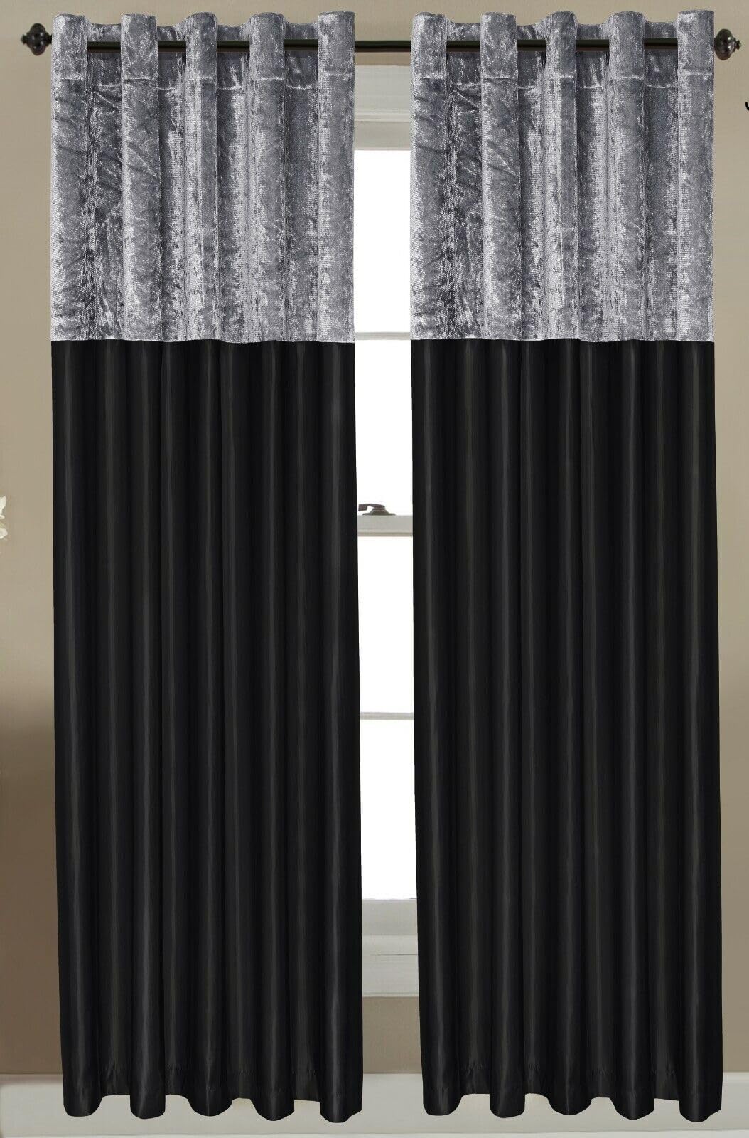 Look Now Silk Velvet - Black Ex Store 2 Tone Silk Velvet Curtains Pair Of Eyelet Ring Top Full Lined Thermal (, 46 X 72)