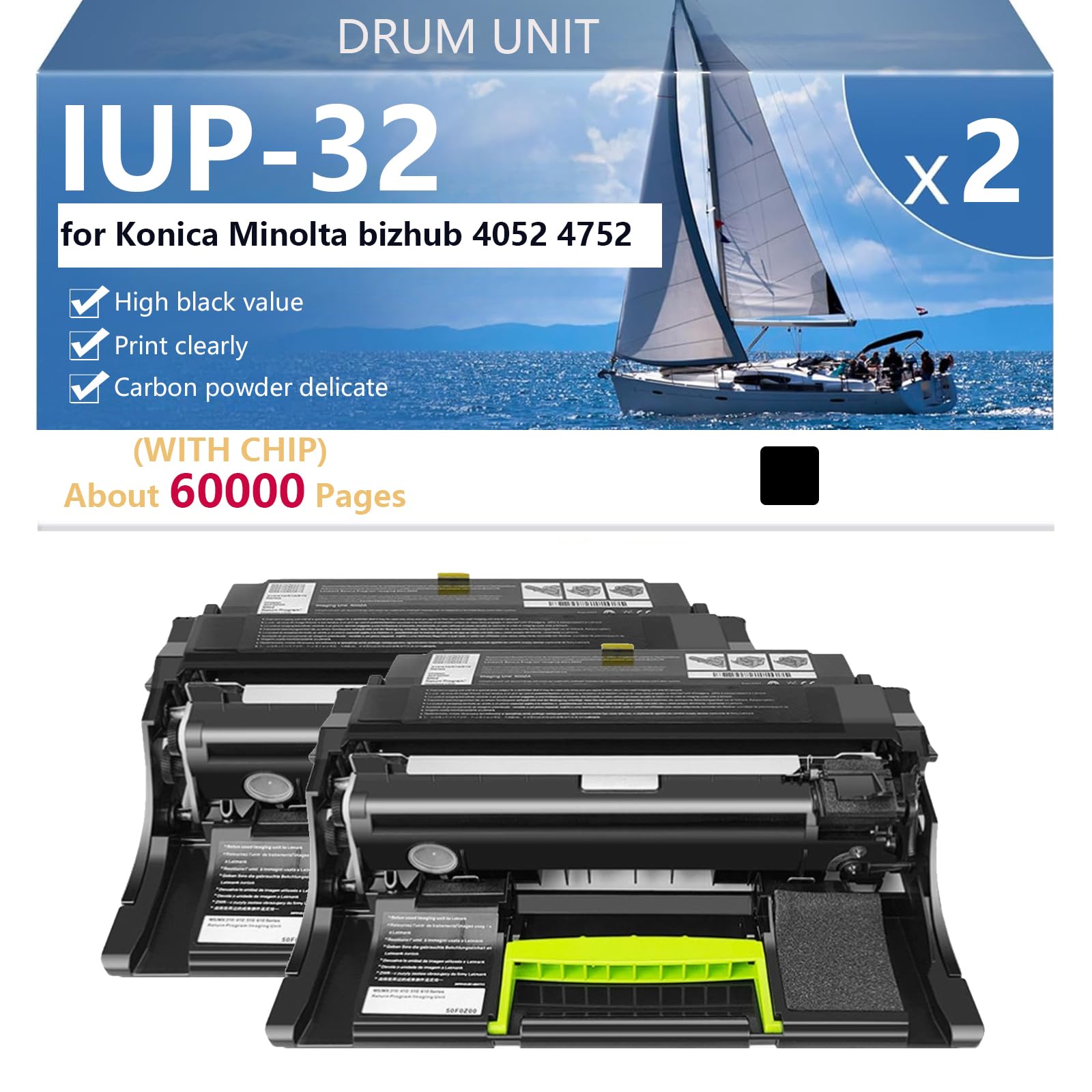 IUP-32 Unità Tamburo Compatibile per Konica Minolta bizhub 4052 4752 Stampanti, Elevata Capacità di Stampa 60000 Pagine, Stampa ad alta Definizione.,Black-2 pack