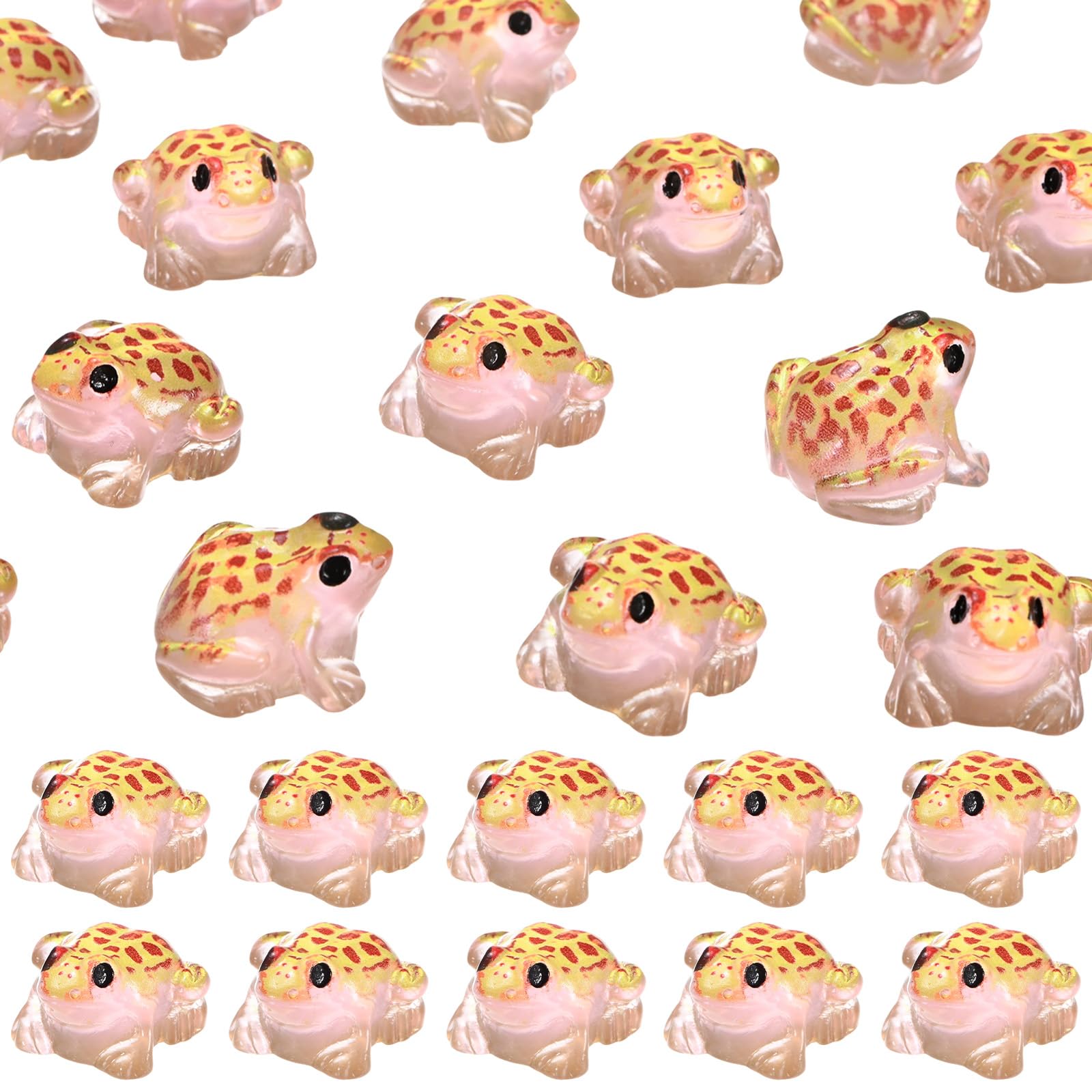 M METERXITY 60-Pack Luminous Mini Resin Frogs, Glow in the Dark Tiny Frog for Fairy Garden/Micro Landscaping/Dollhouse, Cute Miniature Animal Figurine to Hide [Pink]