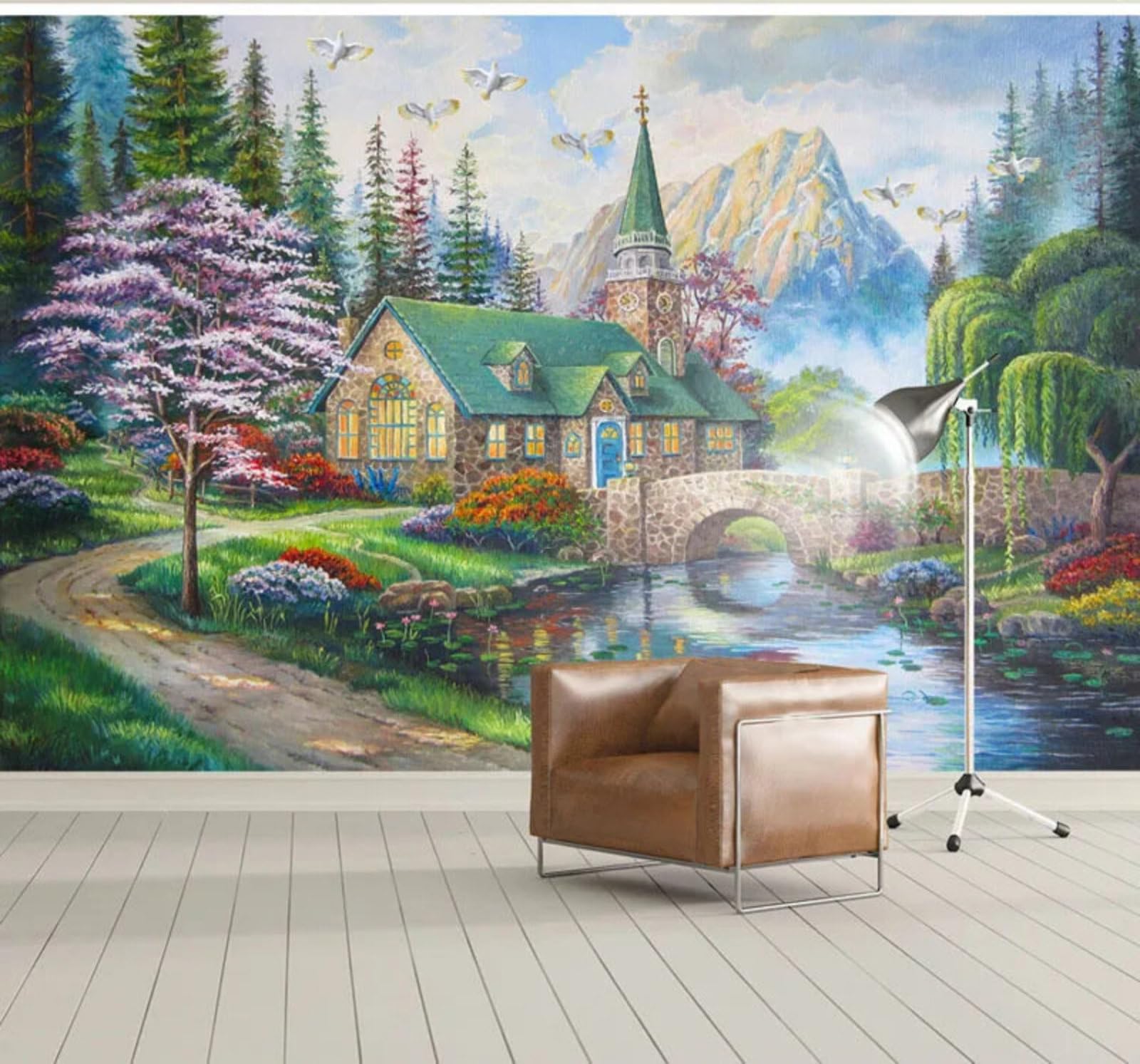 Beautiful Dreamlike Rural Landscapes Houses Scenery 3D Wallpaper Easy Install Feature Office Living Room Sofa Bedroom TV Background Wall Decoration-400cm×280cm