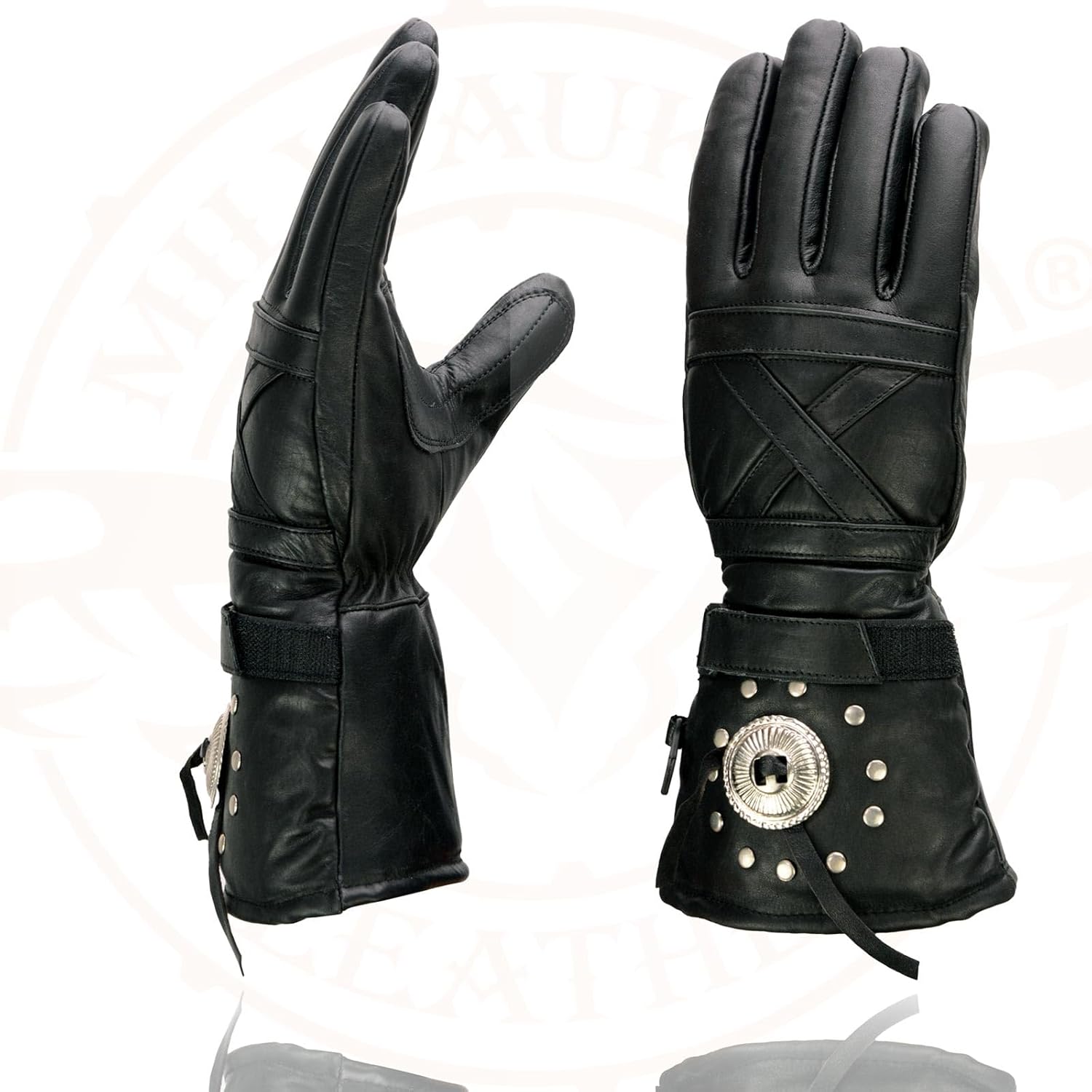 Milwaukee Leather SH231 Men's Black Leather Warm Gauntlet Motorcycle Cold Weather Gloves - Image 3