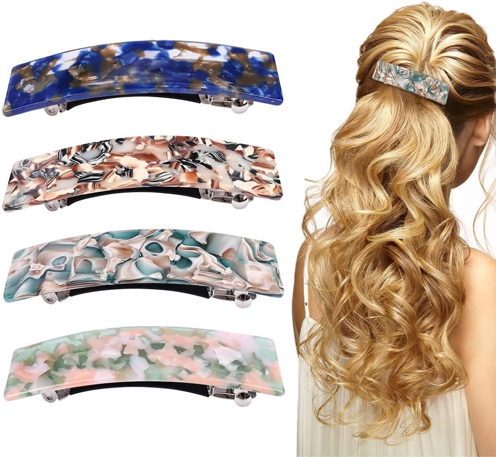4Pcs Barrette Hair Clips, French Design Hair Barrette Women Automatic Clamp Hair Barrettes for Fine Medium Thick Hair