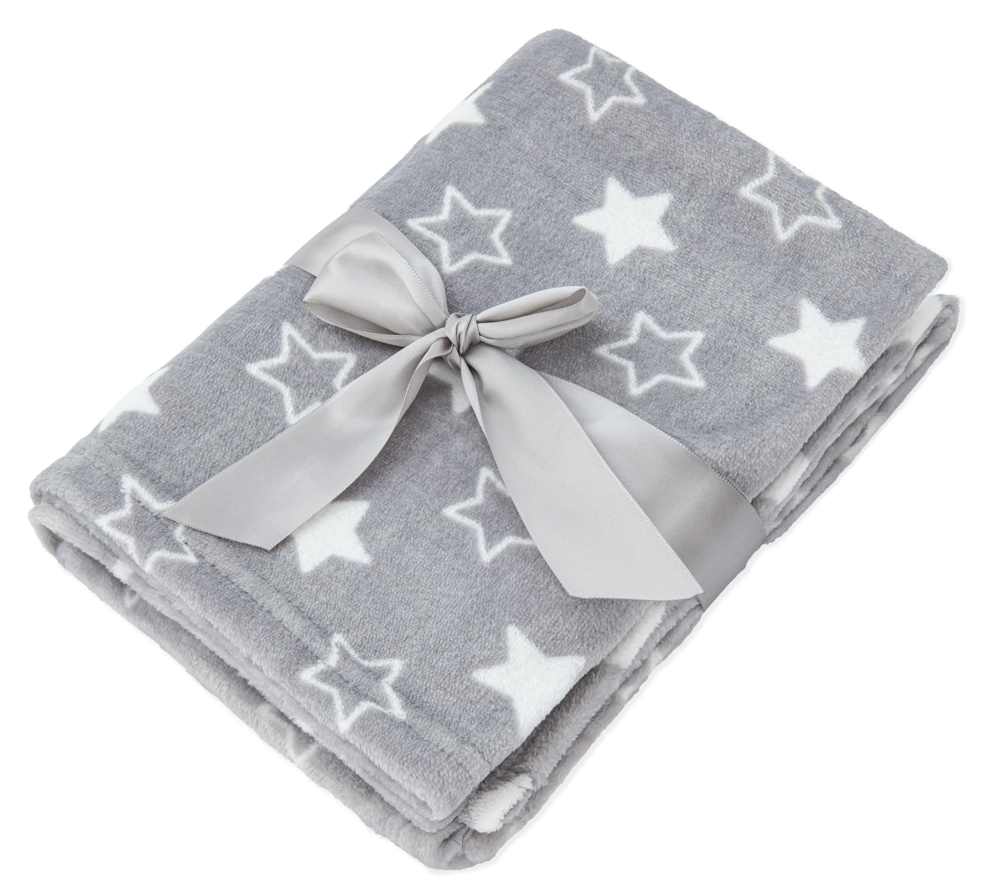 Adore Home Soft Fleece Baby Blanket Plush Flannel Newborn Moses Basket Pram Girl & Boy, Grey With Stars, 60x90cm