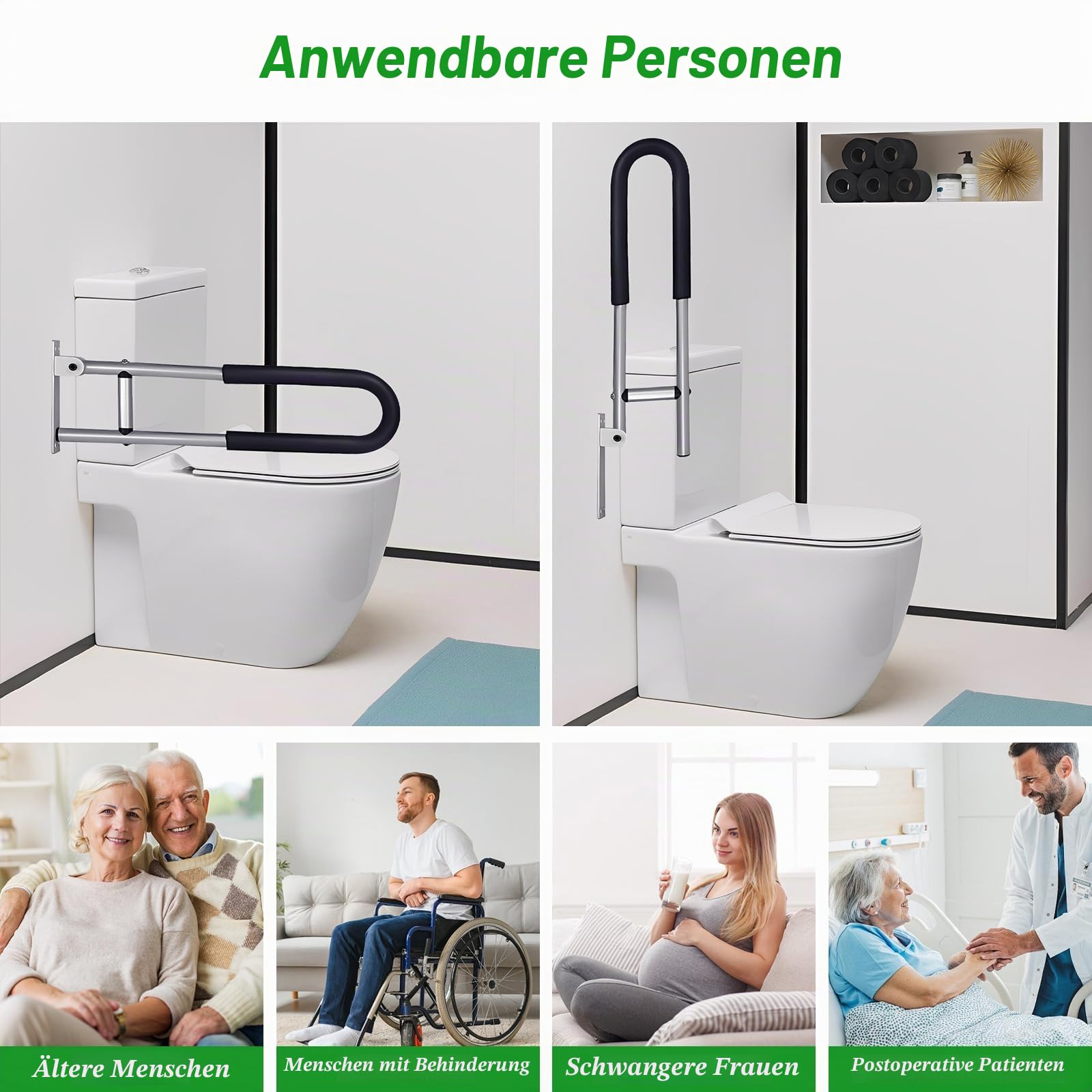 Haltegriff für Senioren, Klappbar Aufstehhilfe Toilette für Senioren | Behinderten WC Haltegriff 60CM, Rutschfest Handläufe für Die Toilettenpflege, Toilettenhaltegriff mit Tragfähigkeit 120KG