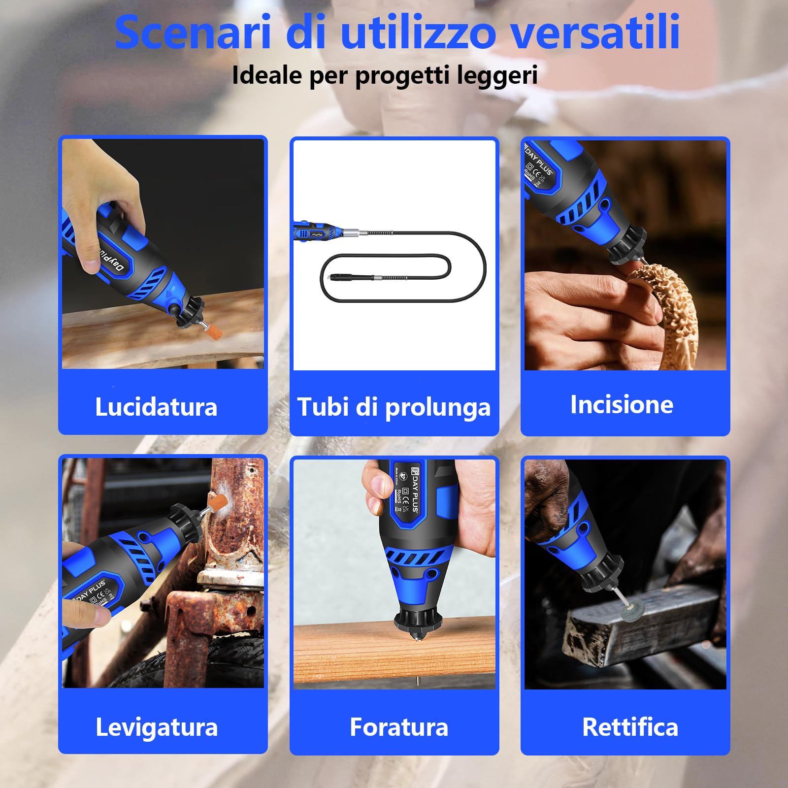Strumento Multifunzione,252pz Accessori Trapano, 135W Mini Utensili Rotanti Multiuso Kit, 6 Velocità Regolabili 10000-32000 RPM,Utensile Rotante Multifunzione Per Taglio, Lucidatura e Fai da te
