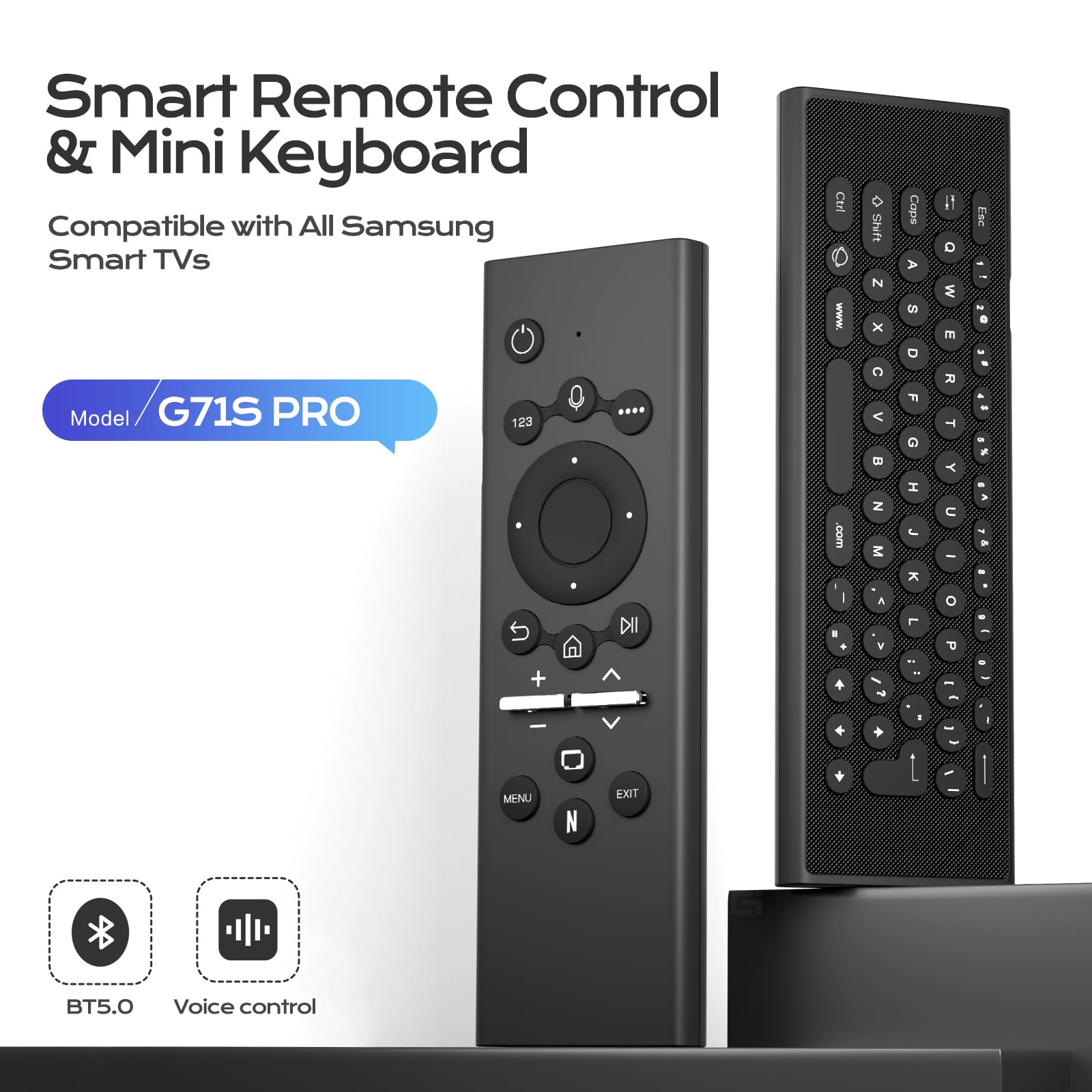 Compatibile con Samsung Remote Control Smart TV Telecomando universale per Sam Sung TV con mini tastiera batteria ricaricabile retroilluminato pulsanti Rocker (G71 Pro)