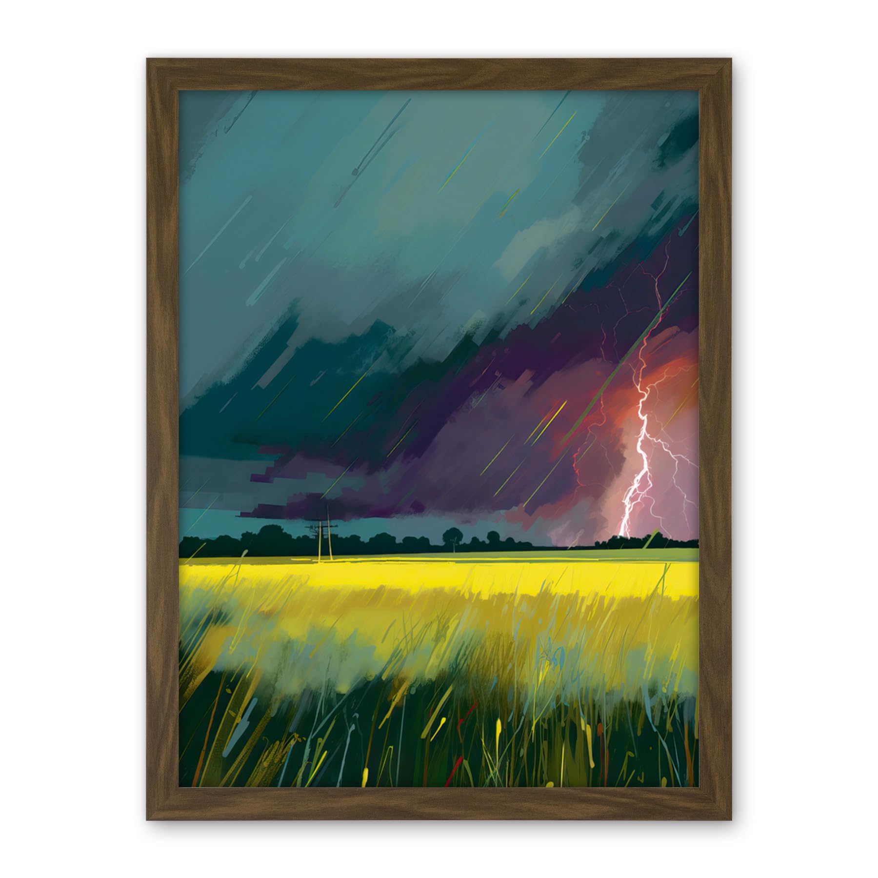 Artery8 Lightning Strike Over an Open Countryside Field Artwork Framed Wall Art Print 18X24 Inch
