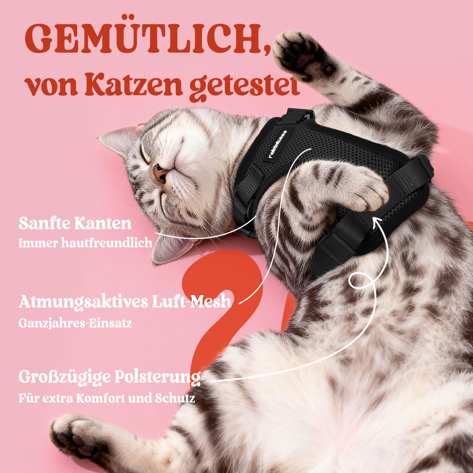 rabbitgoo Katzengeschirr mit Leine Schwarz Softgeschirr für Katze Brustgeschirr Cat Harness Katzengarnitur ausbruchsicher verstellbar Katzenweste Schwarz M - 4