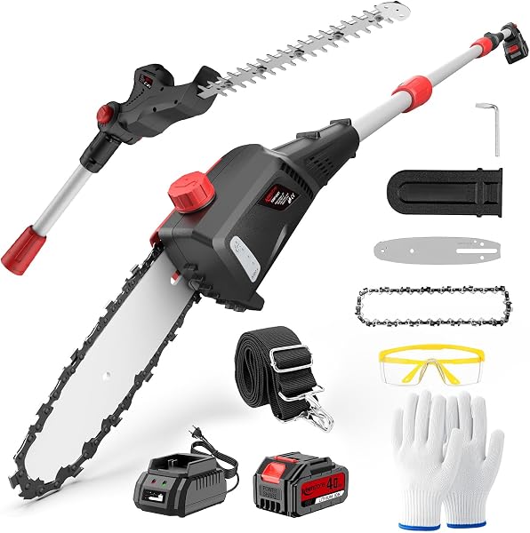 Élagueuse sur perche 2-en-1 avec taille-haie 40 cm et tronçonneuse 20 cm, batterie 18 V, portée 2,74 m