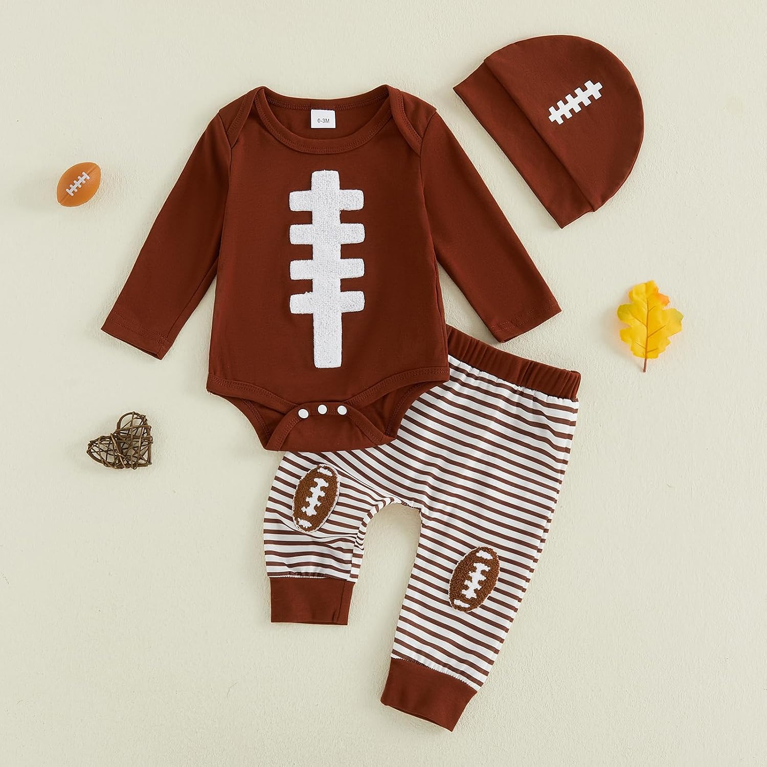 Baby Boy 3Pcs Outfit Romper Pants Hat Coming Home Fall Clothes Set image 4