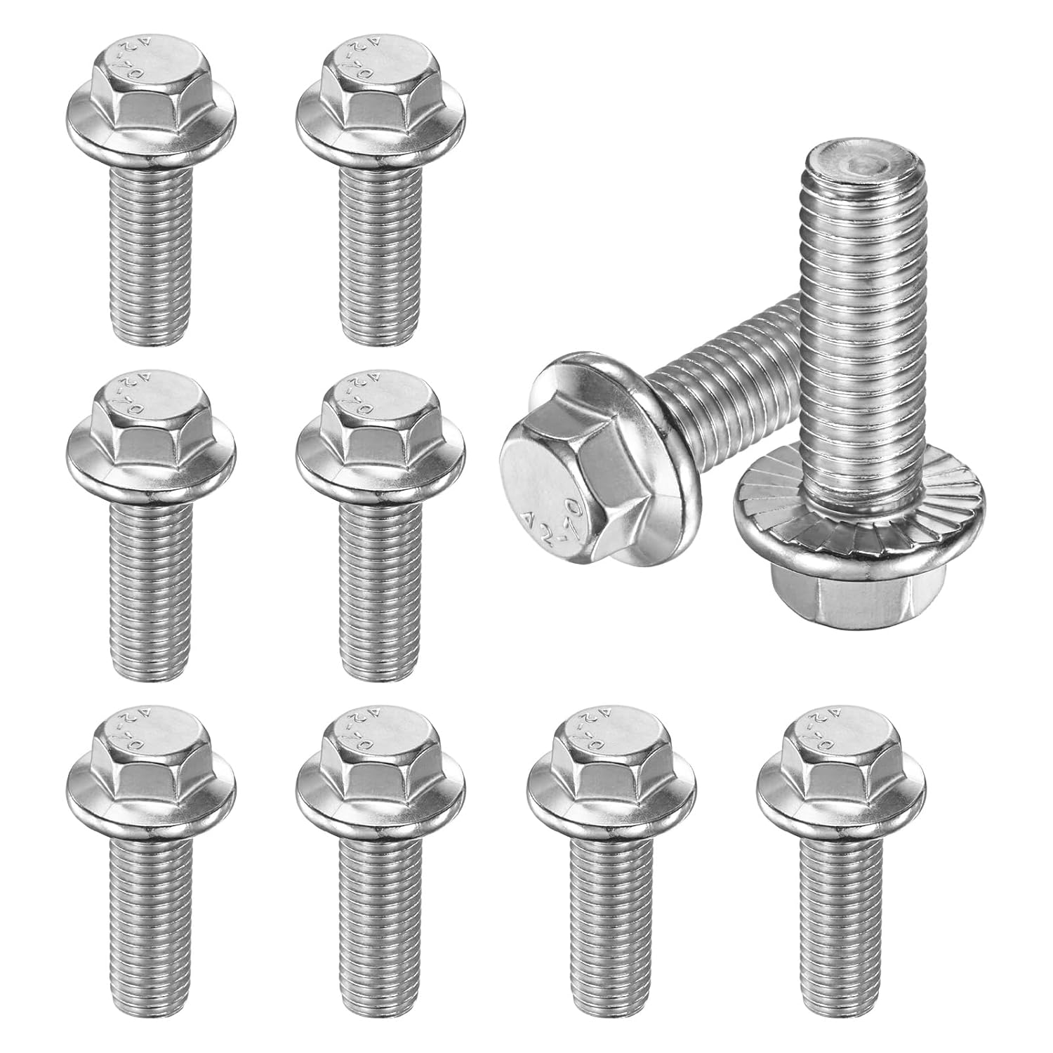 M METERXITY 10 Pack Flanged Hex Head Bolts, M12 x 35mm 304 Stainless Steel External Hex Drive Screws, Metric Fully Threaded Screw for Furniture Car DIY Project [Silver Tone]