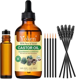 Castor Oil USDA & EWG Verified 4oz Glass Bottle - 100% Pure, Cold Pressed, Hexane Free, Virgin Caster Oils for Face, Eyelash, Eyebrow, Hair - with Lash Starter Kit & Empty Roller Ball Bottle