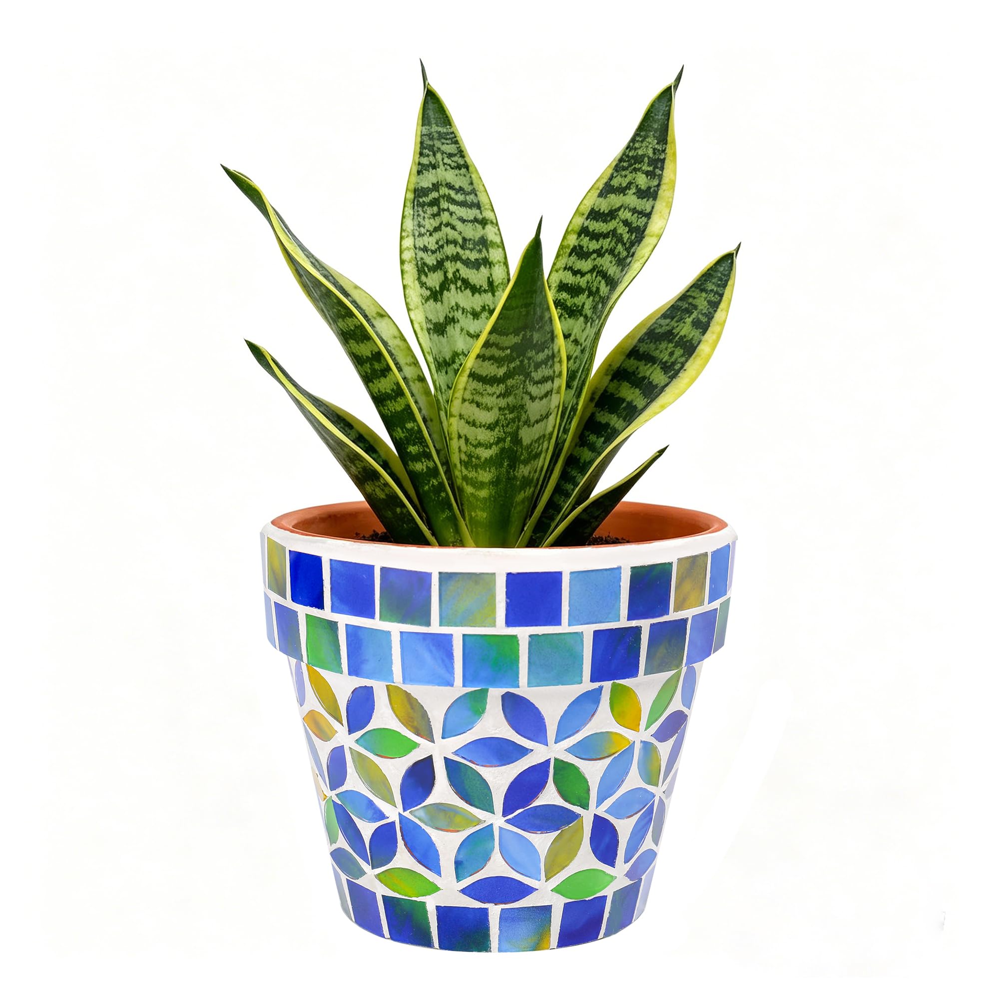 Kleiner Mosaik Blumentopf Blumentöpfe Keramik Pflanzgefäß mit Drainageloch Kleiner Keramiktopf für Innen Außen Pflanzen Sukkulenten Töpfe Blau mit Blumen Design