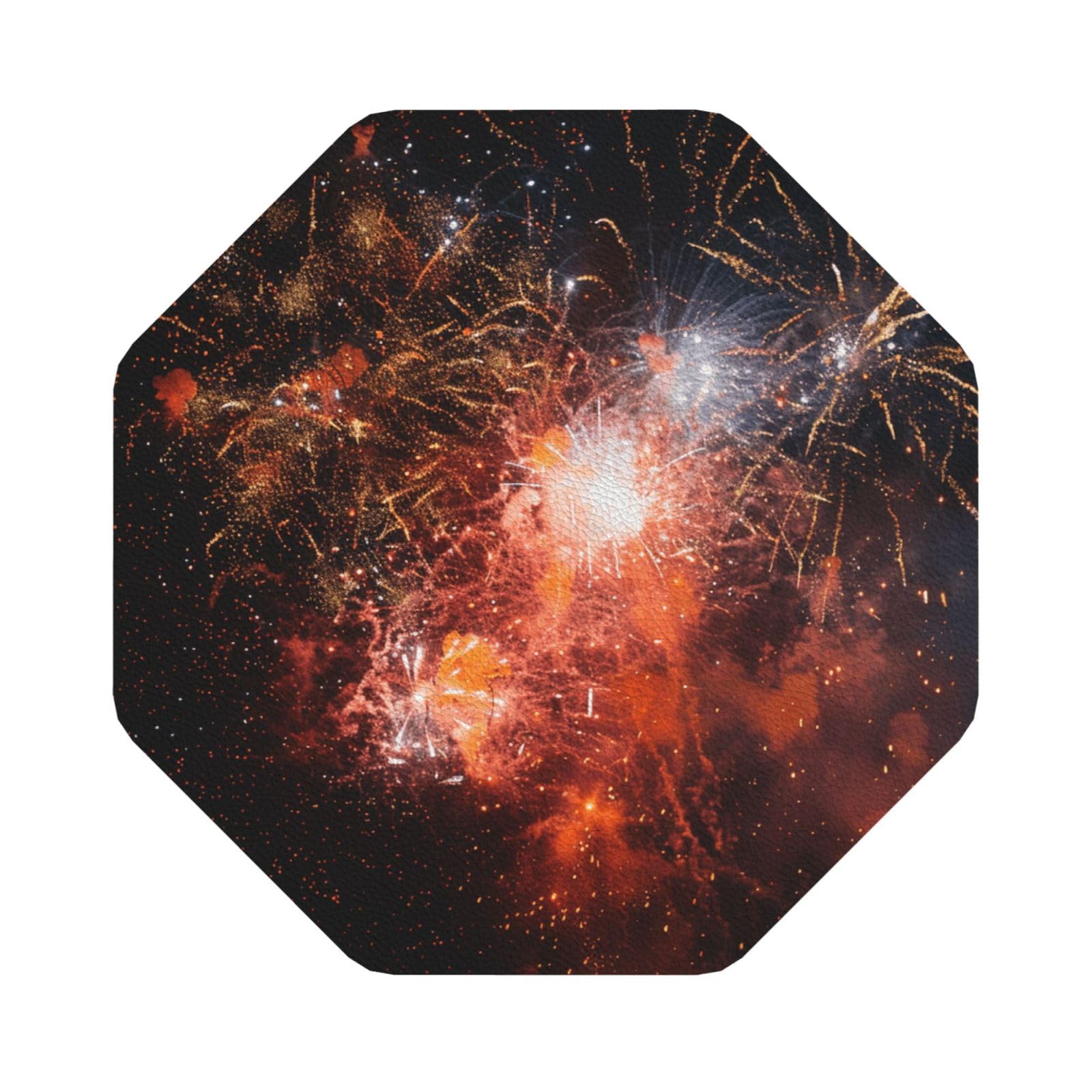 Fireworks Print Leather Coaster Set of 6, Octagon Coasters Table Decorative Coffee Cup Beverage Coasters Wine Beer Bar Coasters for Hot Drinks Table Protection