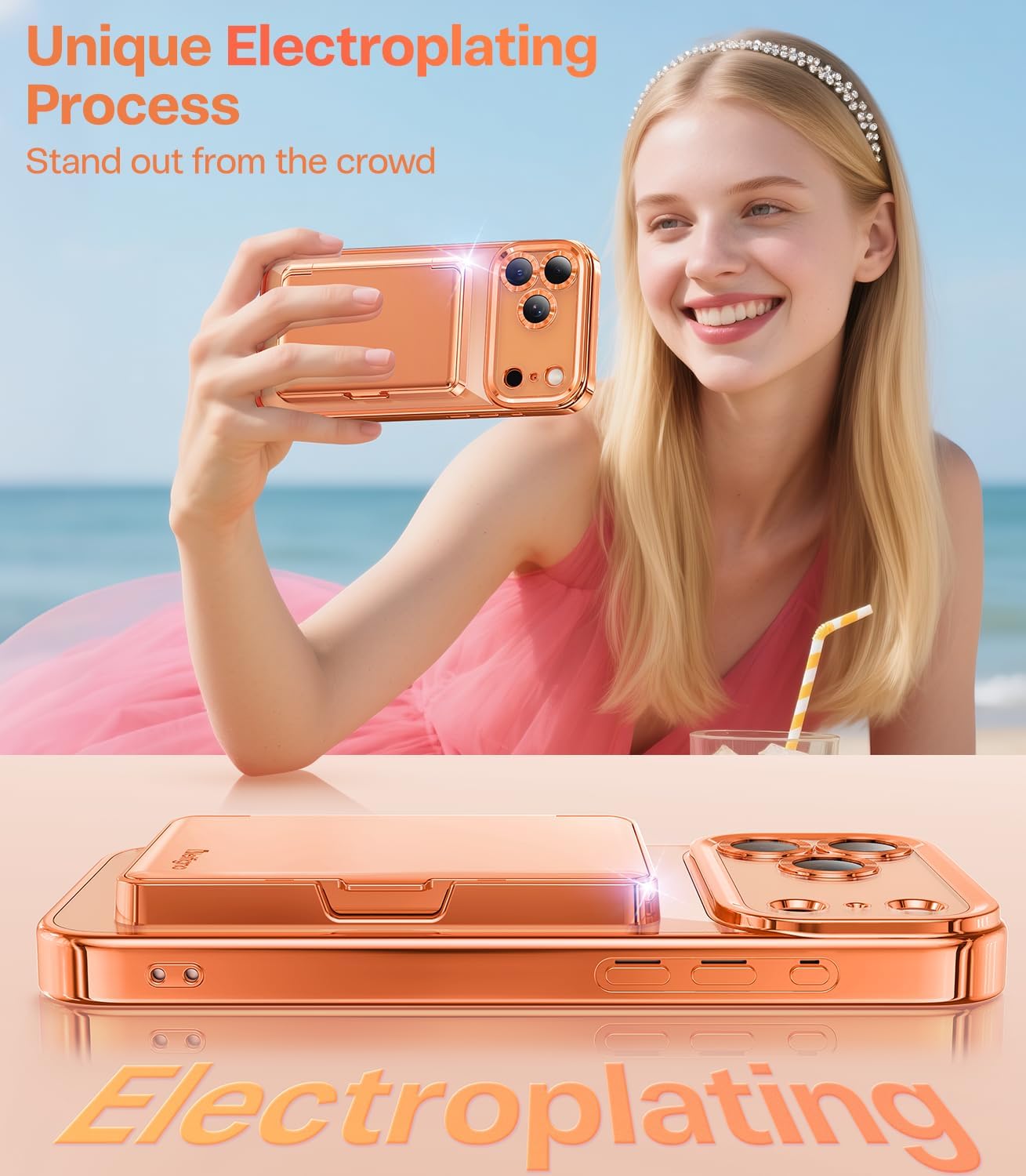 Meifigno for iPhone 17 Pro Wallet Case (Holds 3-4 Cards & Cash), Built-in Mirror & Kickstand, [Surround Raised Lens Protection] for iPhone 17 Pro Case with Card Holder for Women (6.3 inch), Orange - Image 7