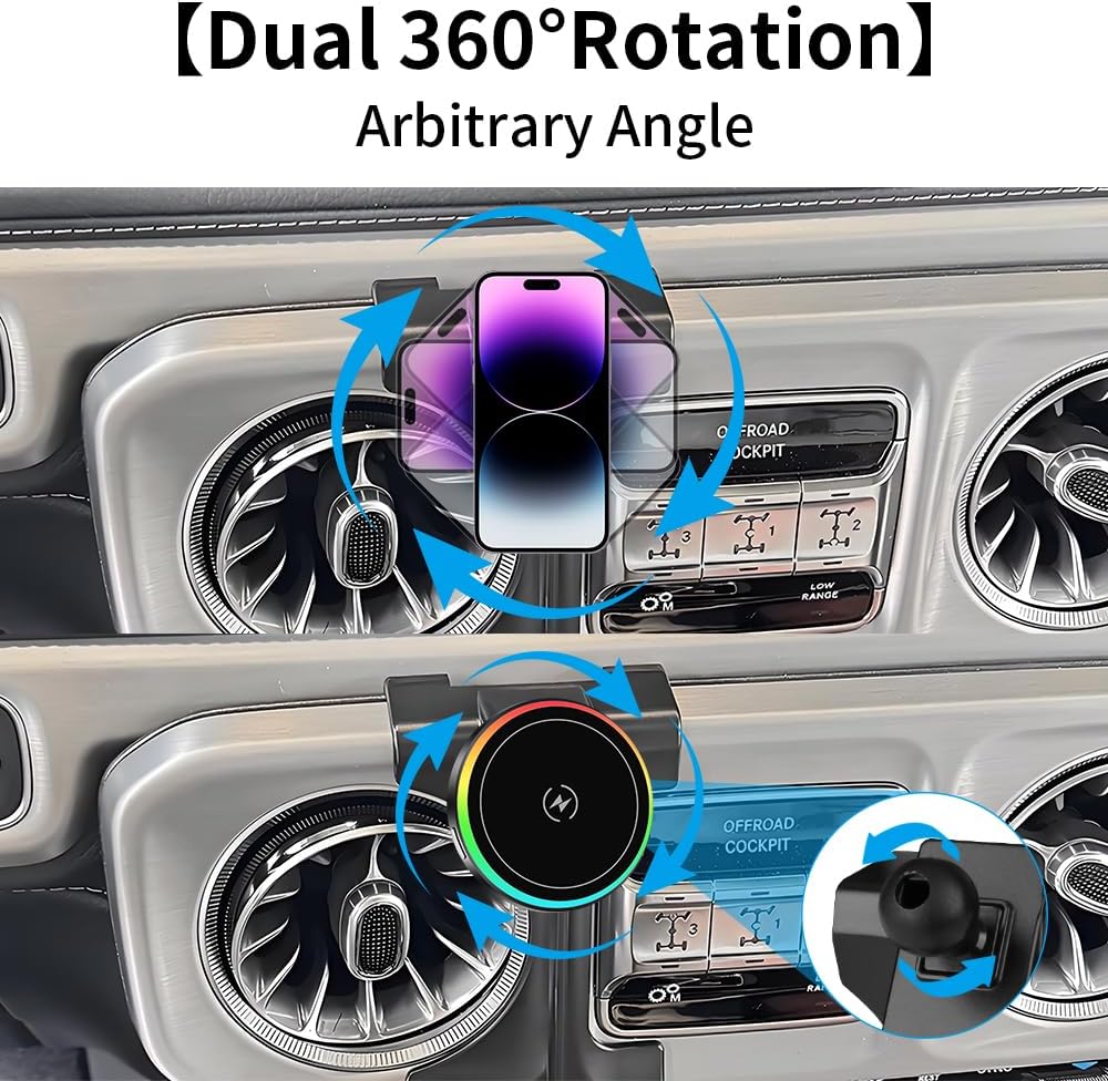 Car Magnetic Phone Mount for Mercedes Benz G-Class 2025 2026 G550 G580 G63 W463 G Wagon Auto Interior Accessories Best Cellphone Holder Fast 15W Wireless Charger Cell Phones Charging Stand