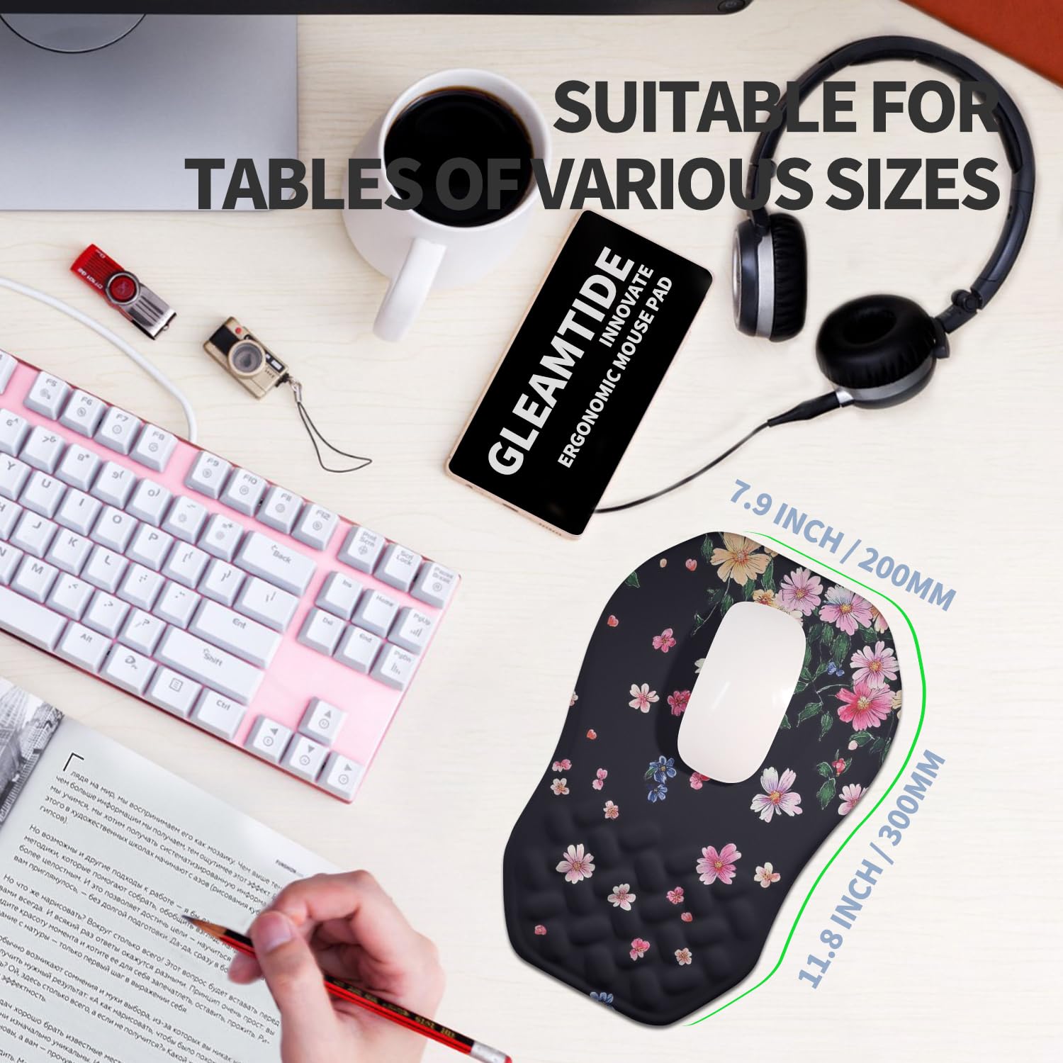Ergonomiczna podniesiona podkładka pod mysz podpórka nadgarstka z obustronnym nachyleniem pianka z pamięcią kształtu podkładka pod nadgarstek i cieśni nadgarstka ulga w bólu 30 x 18 cm