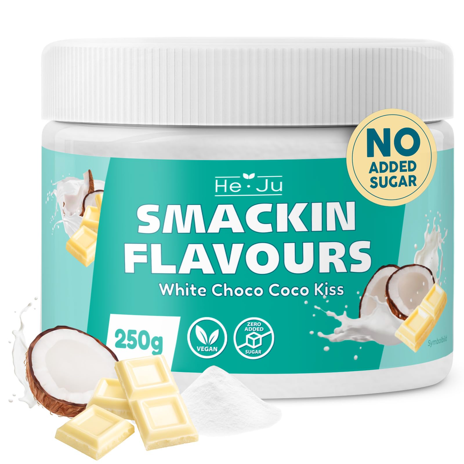 He-Ju Flavour Pulver weiße Schokolade Kokos 250g vegan, Geschmackspulver zum Süßen fast ohne Kalorien