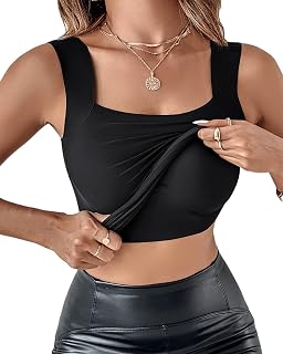 CHICME Women's U-Neck Shapewear Tank with Built-in Padded Bra - Seamless High-Stretch Slim Fit Camisole Workout Top