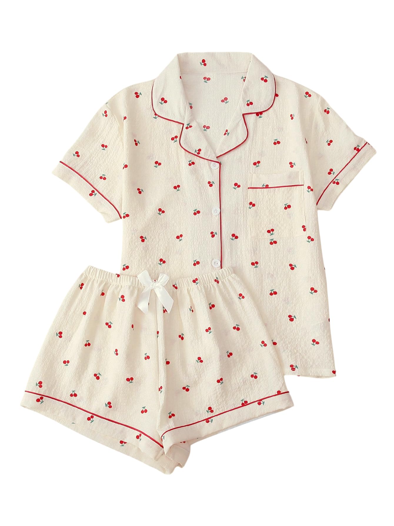 VerdusaWomen's 2 Piece Pajama Sets Lightweight Fall Pajamas Cute Pj Set Button Shirt with Shorts Lounge Pjs