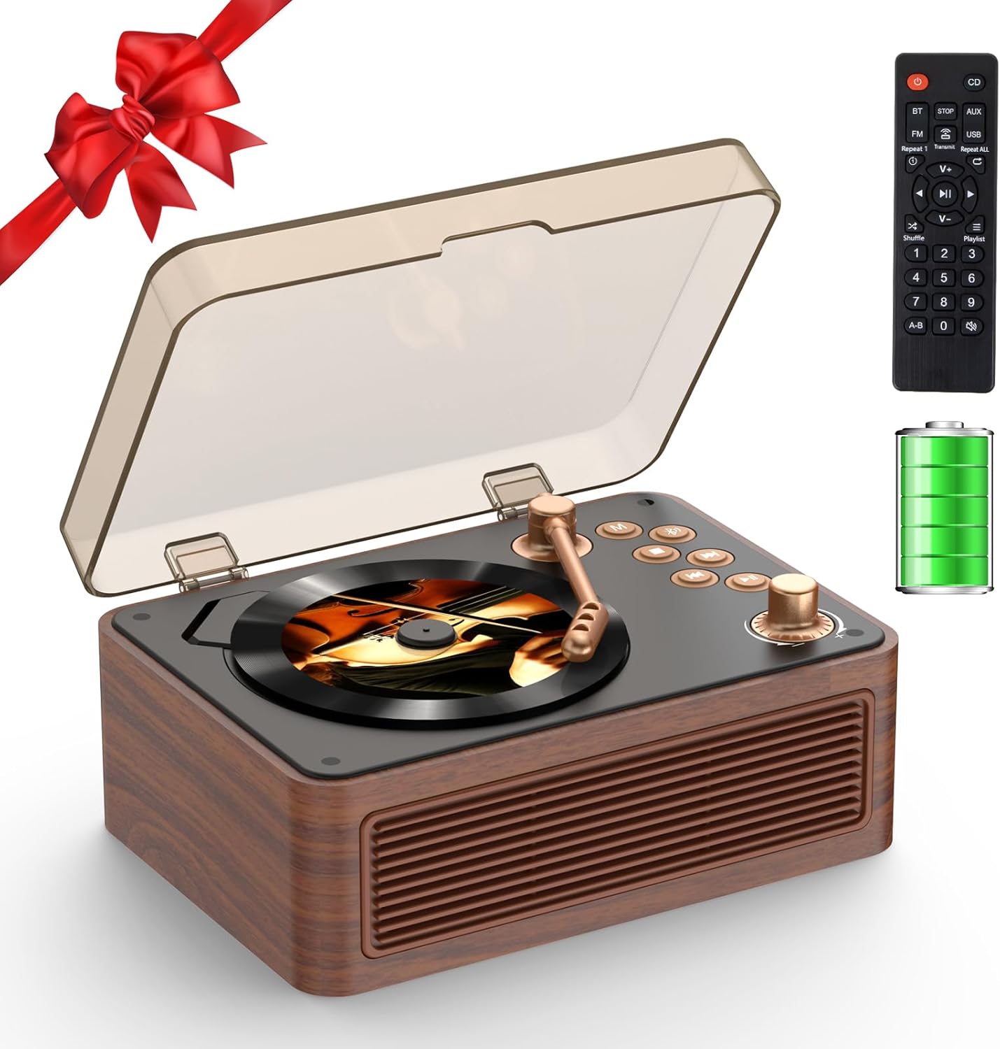 CD Player Portable Bluetooth: Kegaudio CD Players for Home with Speakers 3600mAh Rechargeable & Radio & Remote Control Vintage CD-Player Support USB/AUX Playback Headphone Jack (Dark Walnut)