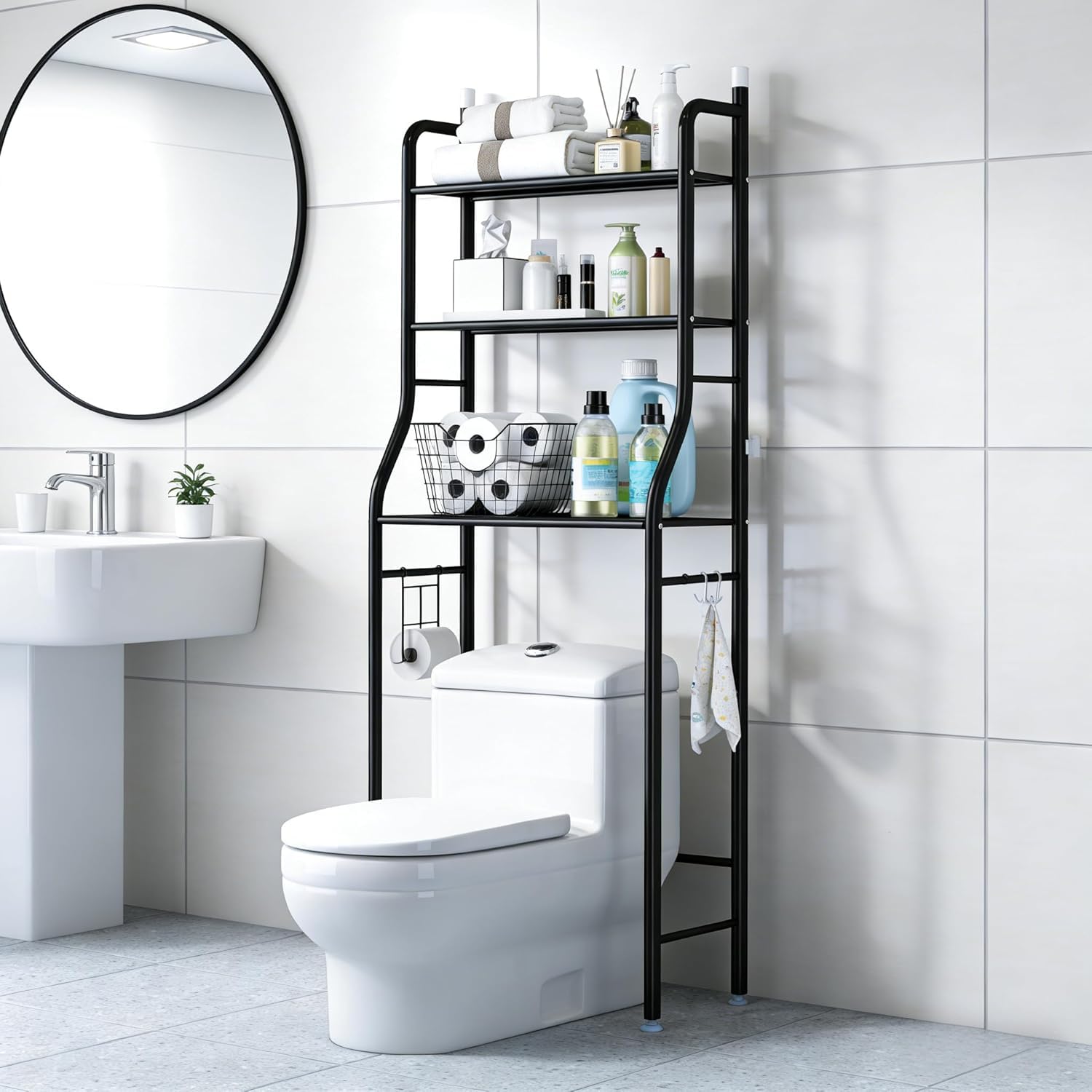 Photo 1 of ***WHITHE****MilleLoom 3-Tier Over the Toilet Storage, Metal Bathroom Shelve, Over Toilet Bathroom Organizer, Space Saver Bathrooms Shelve for Restroom Laundry Balcony, Black