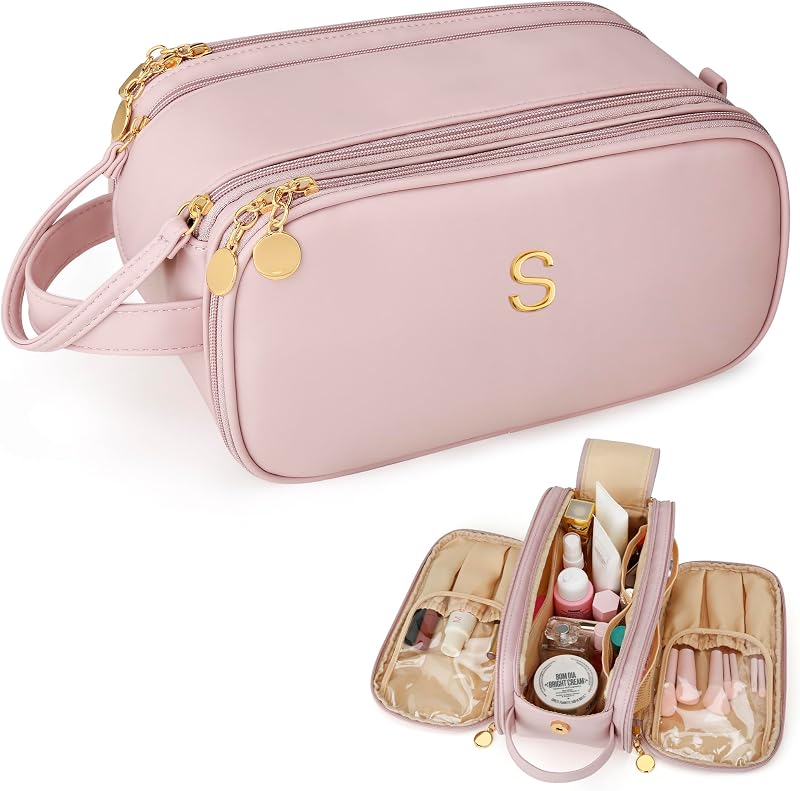 Necessaire de maquiagem CLOUDWINGS com inicial, rosa, S