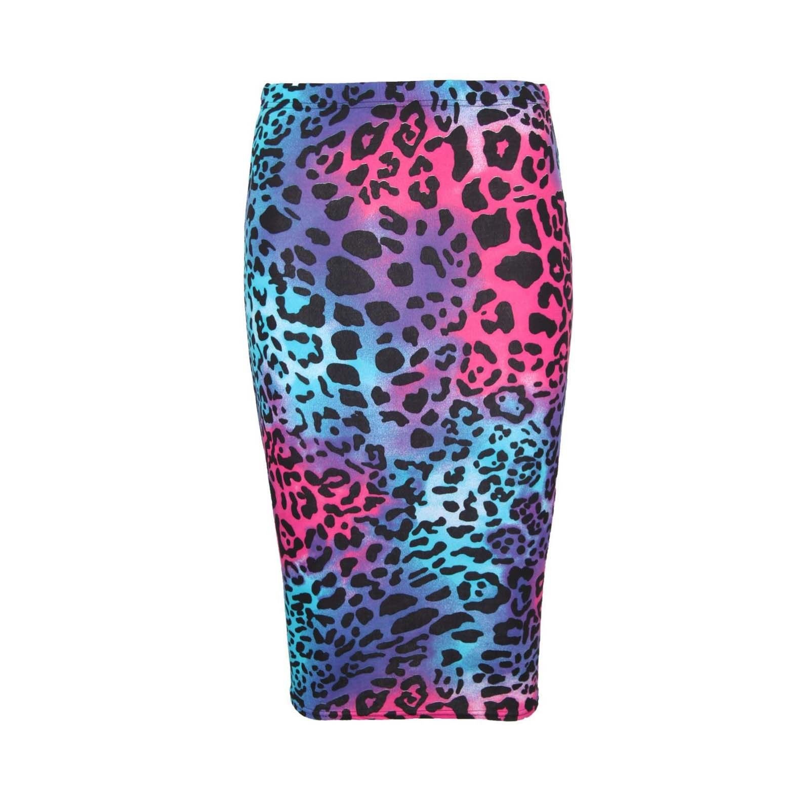 Unbranded New Women Printed Midi Bodycon Pencil Skirt Ladies High Waist Tube Skirt Fancy Dress (L/XL (UK 16-18), Multi Leopard)