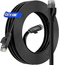 Cat 6 Câble Ethernet 10m, rj45 10m Cat 6 Câble de RéSeau Haut Débit Gigabit(10 Clips) - 10/100/1000 Mbits- UTP Plat Cable Internet LAN 10 mètres étanche Extérieur Intérieur pour Routeur/Switch/Modem