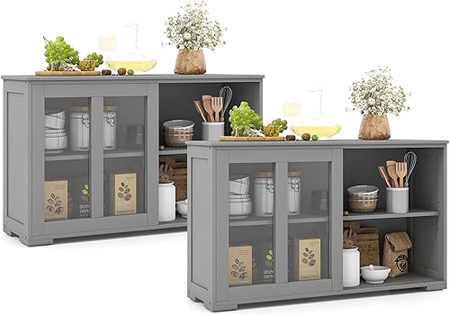 Miniatura 1 de Safeplus Aparador de buffet compacto de 42 pulgadas con puertas correderas de madera y estante ajustable para comedor, sala de estar