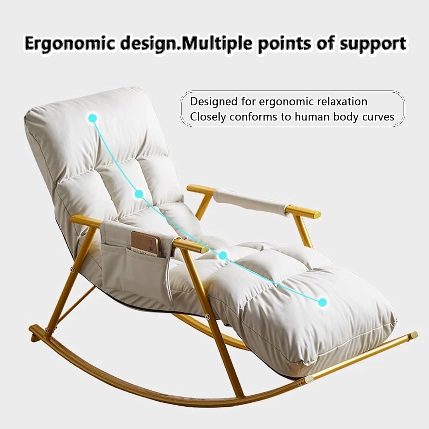 Comfortable Breathable Living Room Rocking Chair with legrest, Modern Bedroom Sofa Lounger with Cushion, Garden Rocking Chair with armrests, Adjustable backrest,with Side Pockets