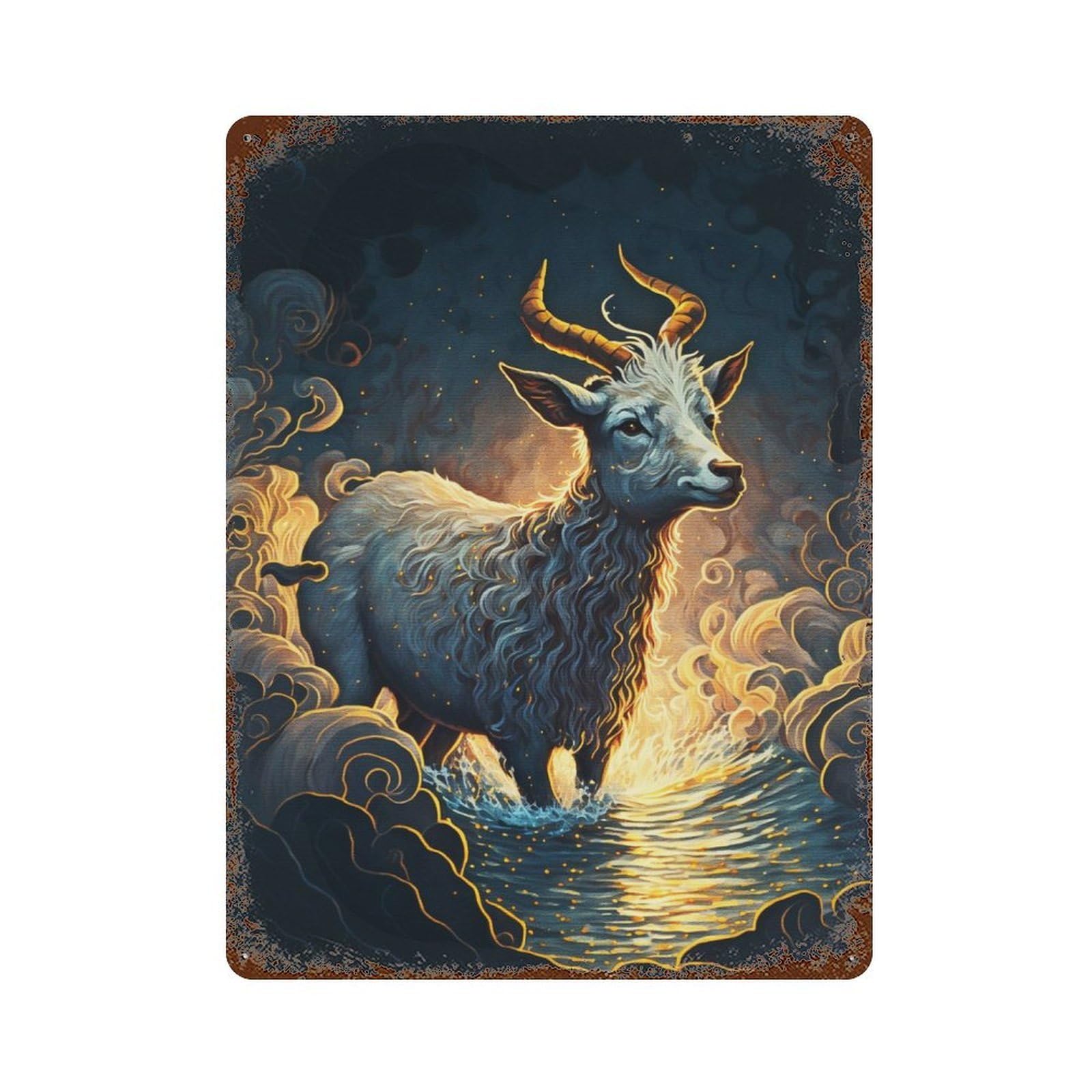 Goat Swimming in Ocean 15.7"x11.8" Aged Metal Wall Plaque, Retro Wall Decor for Farmhouse, Kitchen And Entryway Decor