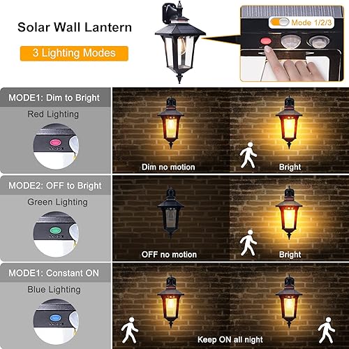 Miniatura 5 de Kuniwa Luces solares de pared con sensor de movimiento para exteriores con 3 modos de iluminación, aplique de pared LED del atardecer al amanecer,