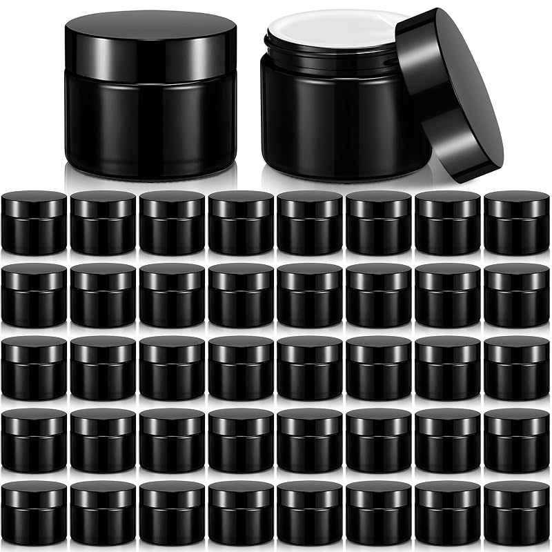 Domensi 32 frascos de vidro preto com tampas, 60 mL, para cosméticos e armazenamento