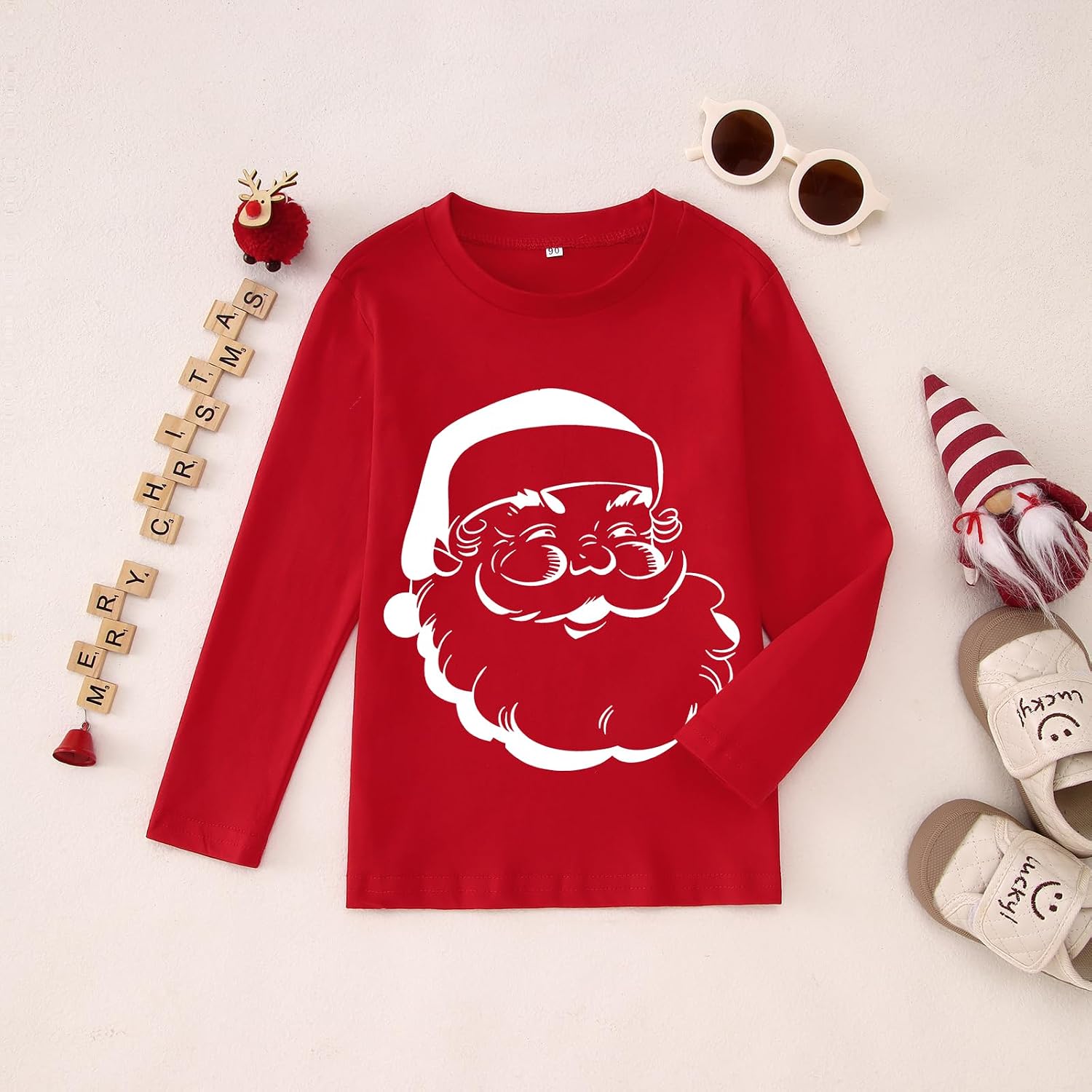 Toddler Christmas Shirt Baby Girl Boy Santa Sketch Graphic Long Sleeve T-Shirt Funny Xmas Gifts Holiday Tee Tops