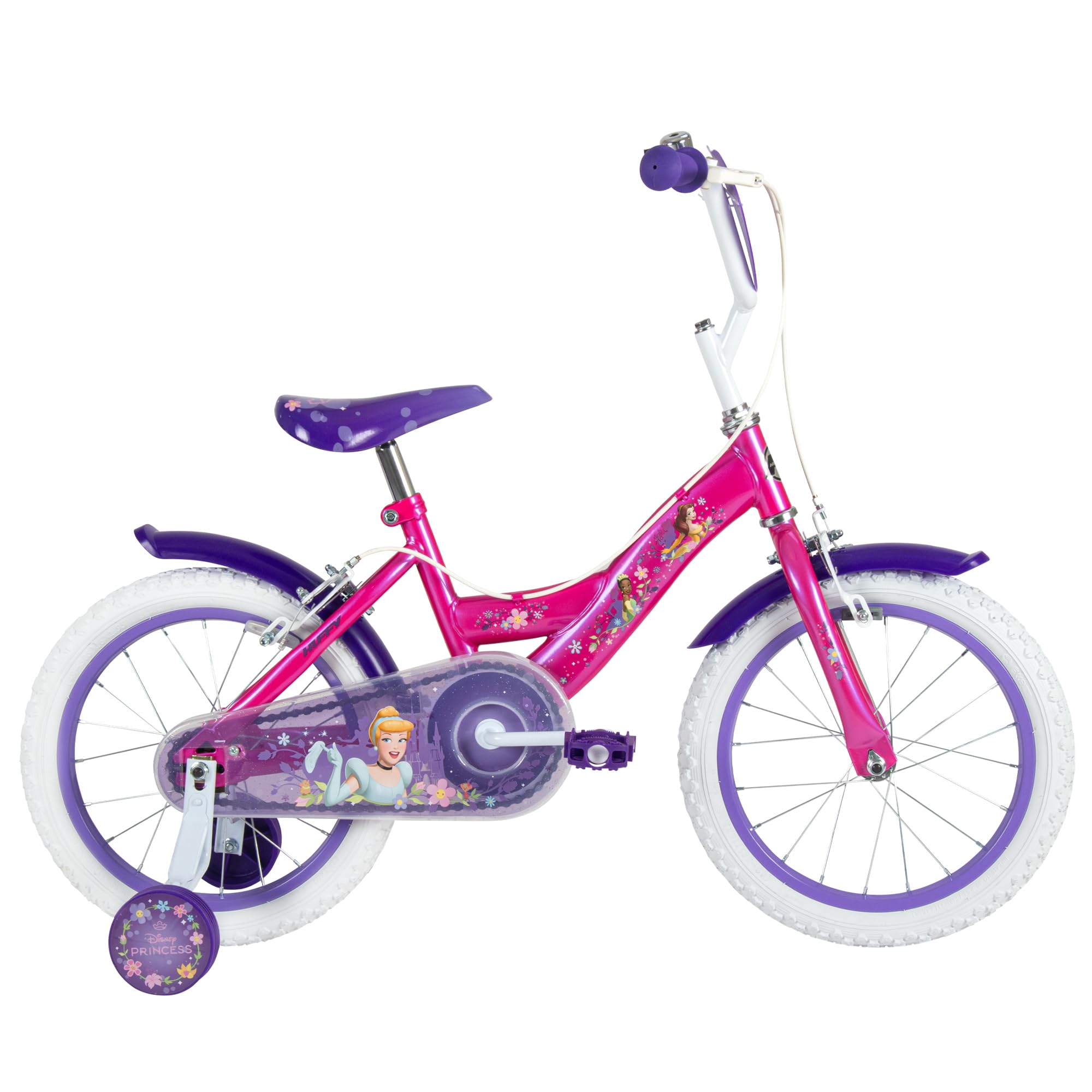 Huffy Disney Princess Bike Bicicleta infantil de 12 pulgadas, 14 pulgadas, 16 pulgadas, edad de 3 a 9 años, frenos de doble deslizamiento, ruedas estabilizadoras extraíbles, asiento ajustable, color