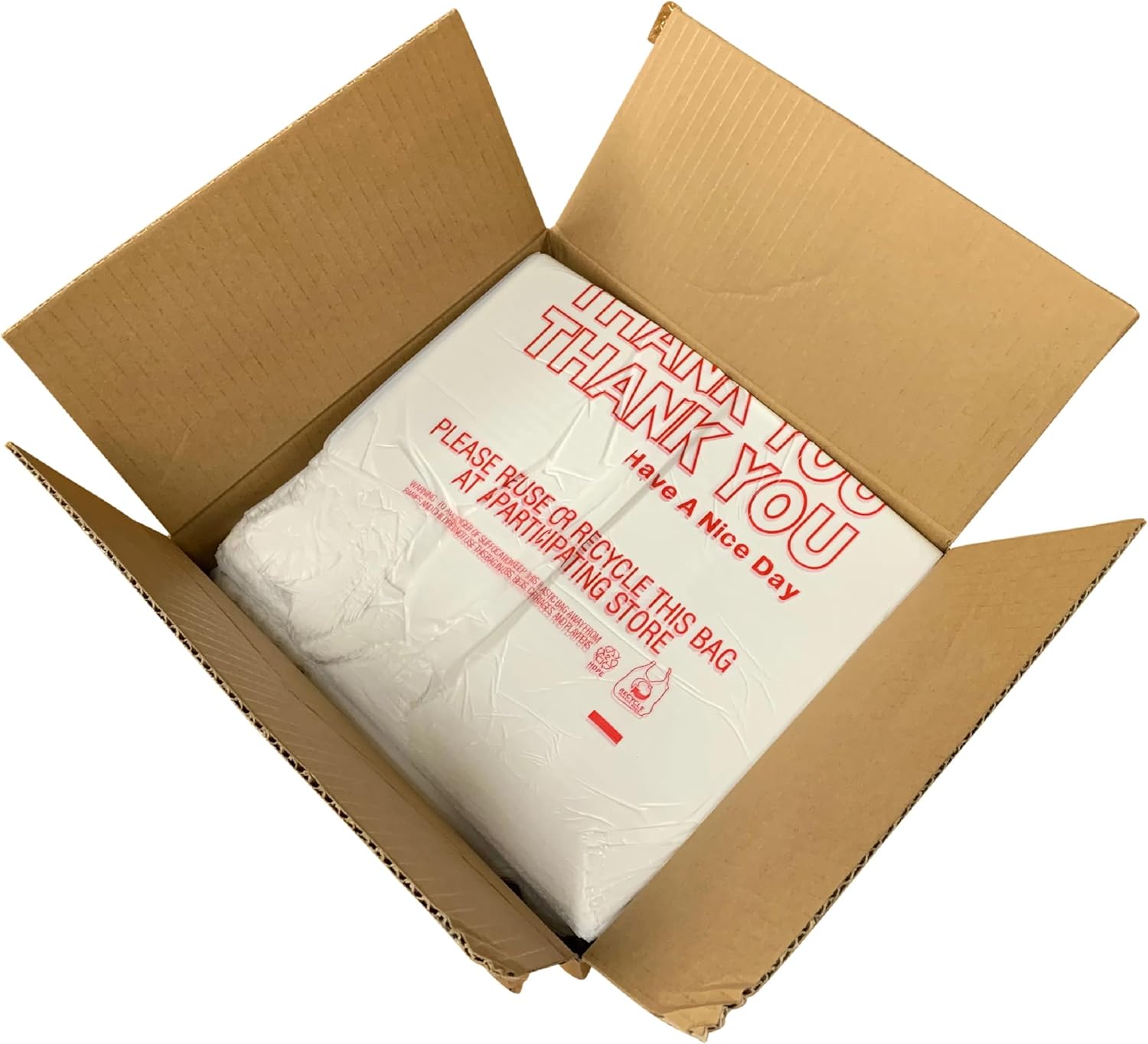 紙袋 手提げ 日本製 白 無地 HA-34 340W×150D×450H 50枚｜紙袋の専門店 [500枚] ホワイト "Thank You" HDPE Tシャツバッグ ハンドル付き – 高耐久 26ミクロン (