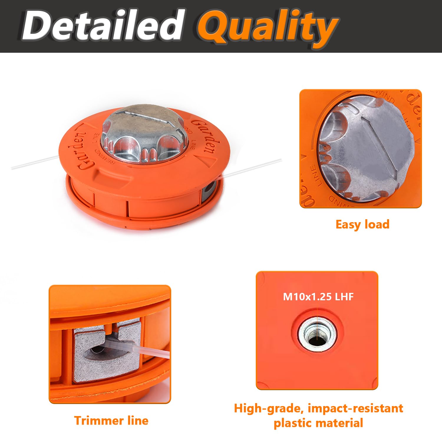 Cabezal de bobina de repuesto M10 x 1,25 mm para desbrozadora, cable izquierdo con hilo de 30 m x 2,4 mm, color naranja