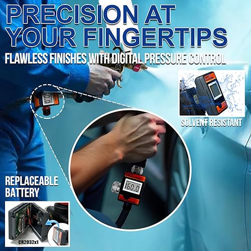 Vista 5 de LE LEMATEC Regulador de pistola de pintura con válvula de bloqueo para evitar resbalones de aire. Regulador de aire HVLP NPT 150 PSI (DAR03B)