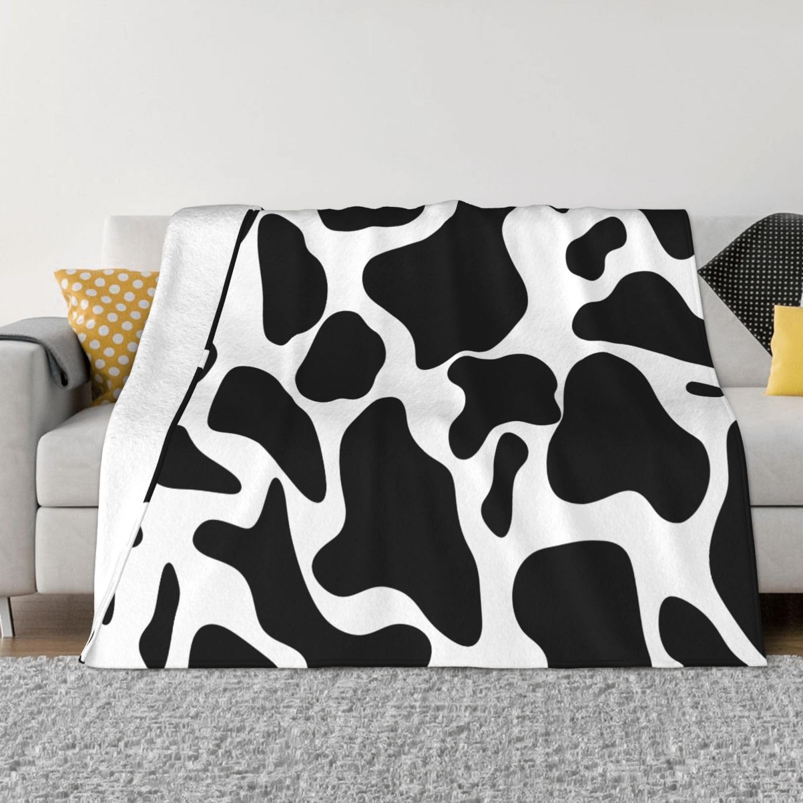 KLOPH Cow spot Throw Blanket 60"x50" Flannel Fluffy Warm Blanket for Couch, Reversible Plush Blankets for Bed, Comfy Fuzzy Blanket for Sofa, Plush Lightweight-Blankets for All Season