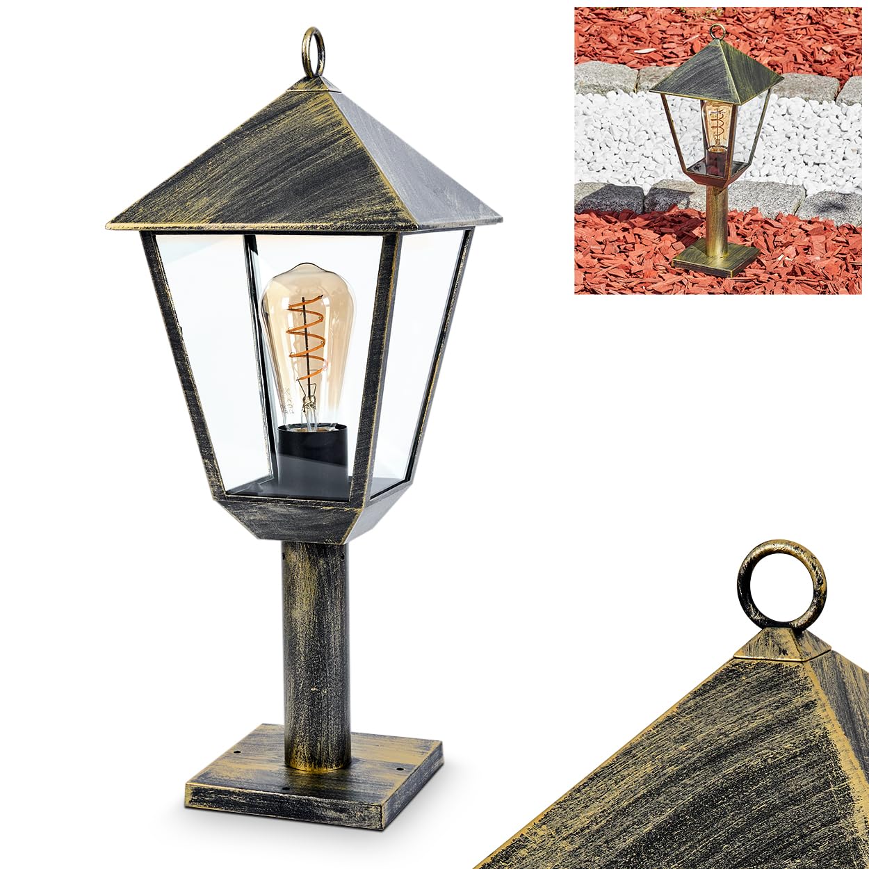 HOFSTEIN Lampa zewnętrzna Anfei, lampa cokołowa z metalu/szkła w kolorze brązowo-złotym/przezroczystym, oświetlenie ścieżki o antycznym wyglądzie, wysokość 50 cm, oświetlenie ogrodowe IP44, 1 x E27,
