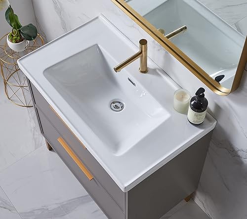 Miniatura 4 de Mogiyin - Tocador de baño de 30 pulgadas, moderno tocador de baño con lavabo, tocadores de baño de madera con lavabo de cerámica empotrado de un