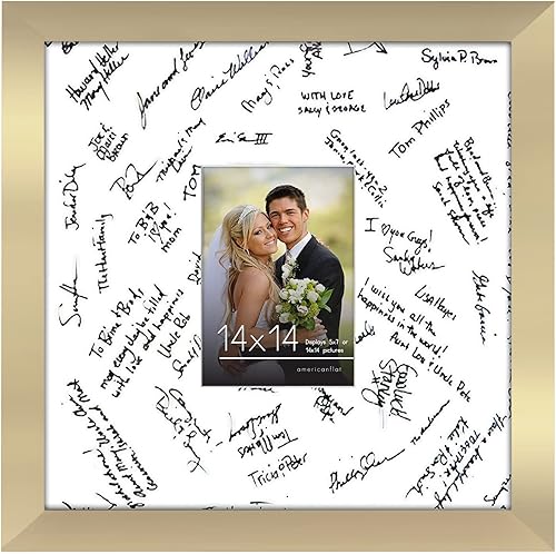 Americanflat Marco de fotos de boda dorado de 14 x 14 pulgadas, uso como marco de fotos de 5 x 7 pulgadas con paspartú o marco de 14 x 14 pulgadas