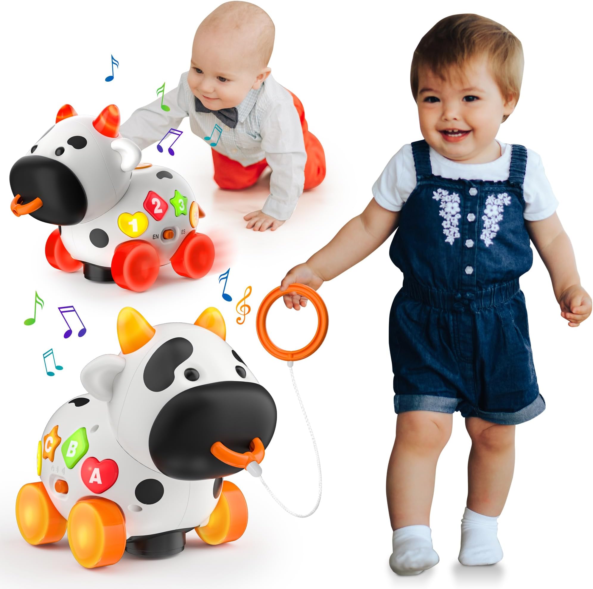 Musical Cow Baby Toy 6-12-18 Month, Educational Toys for 1+ Year Old Boy Girl, First Christmas 1st Birthday Gift for 1 Year Old Boy, Bilingual Infant Gifts for 6 7 8 9 10 Month